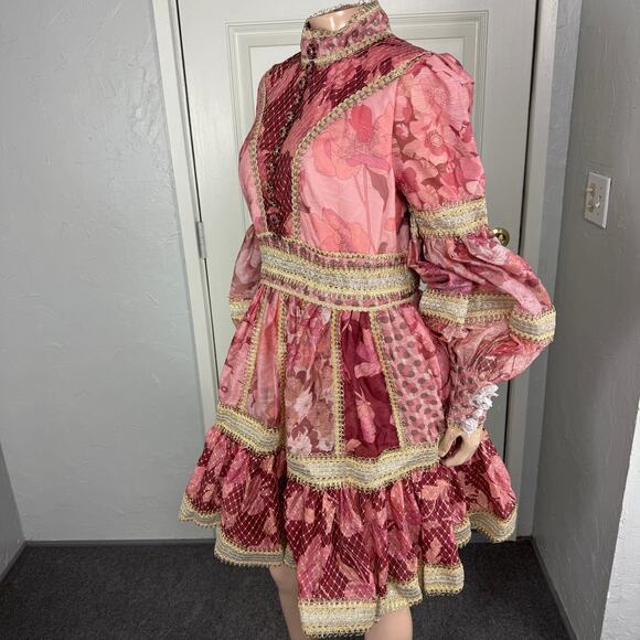 NEW Zimmerman Women's Concert Dress 3 10/12 Long Sleeve Silk Linen Floral SS15 - Picture 3 of 9